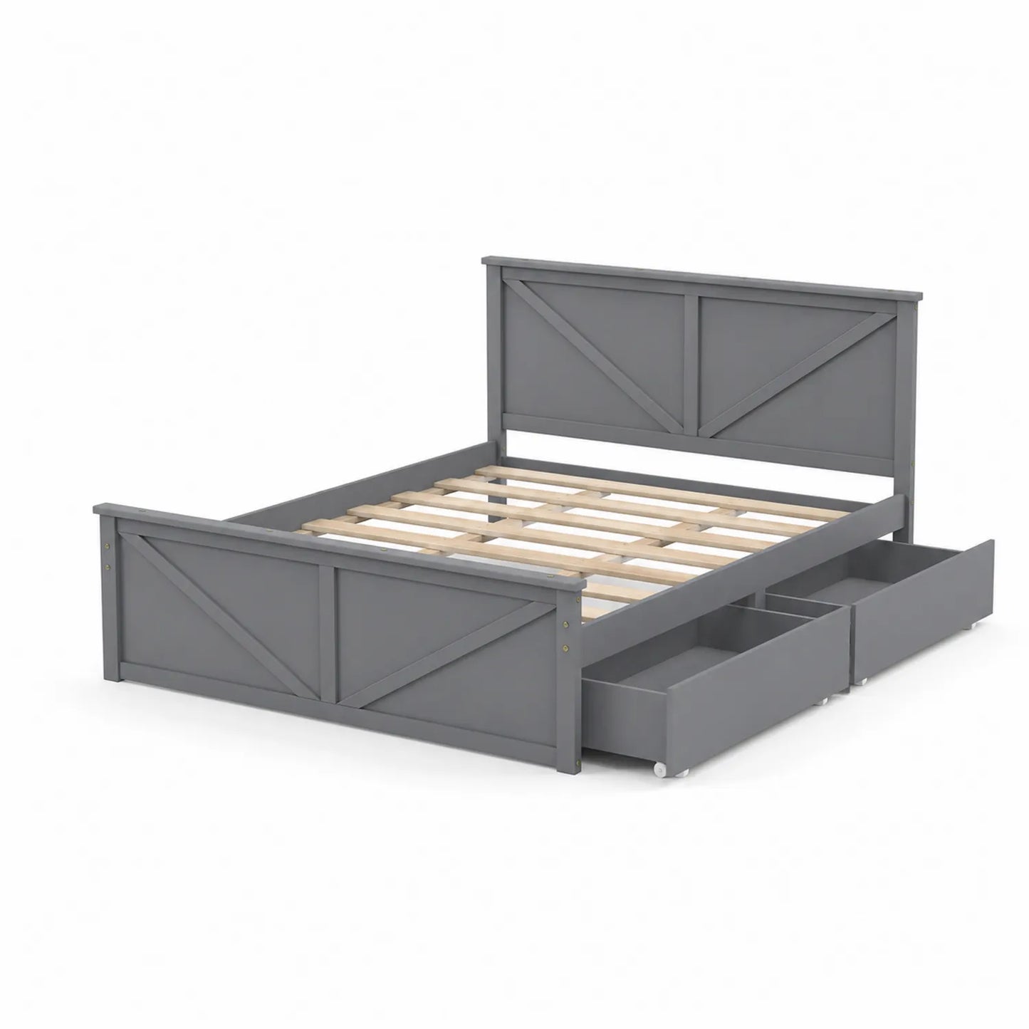Cama doble de madera con cajones de almacenamiento y lamas 200x160 cm