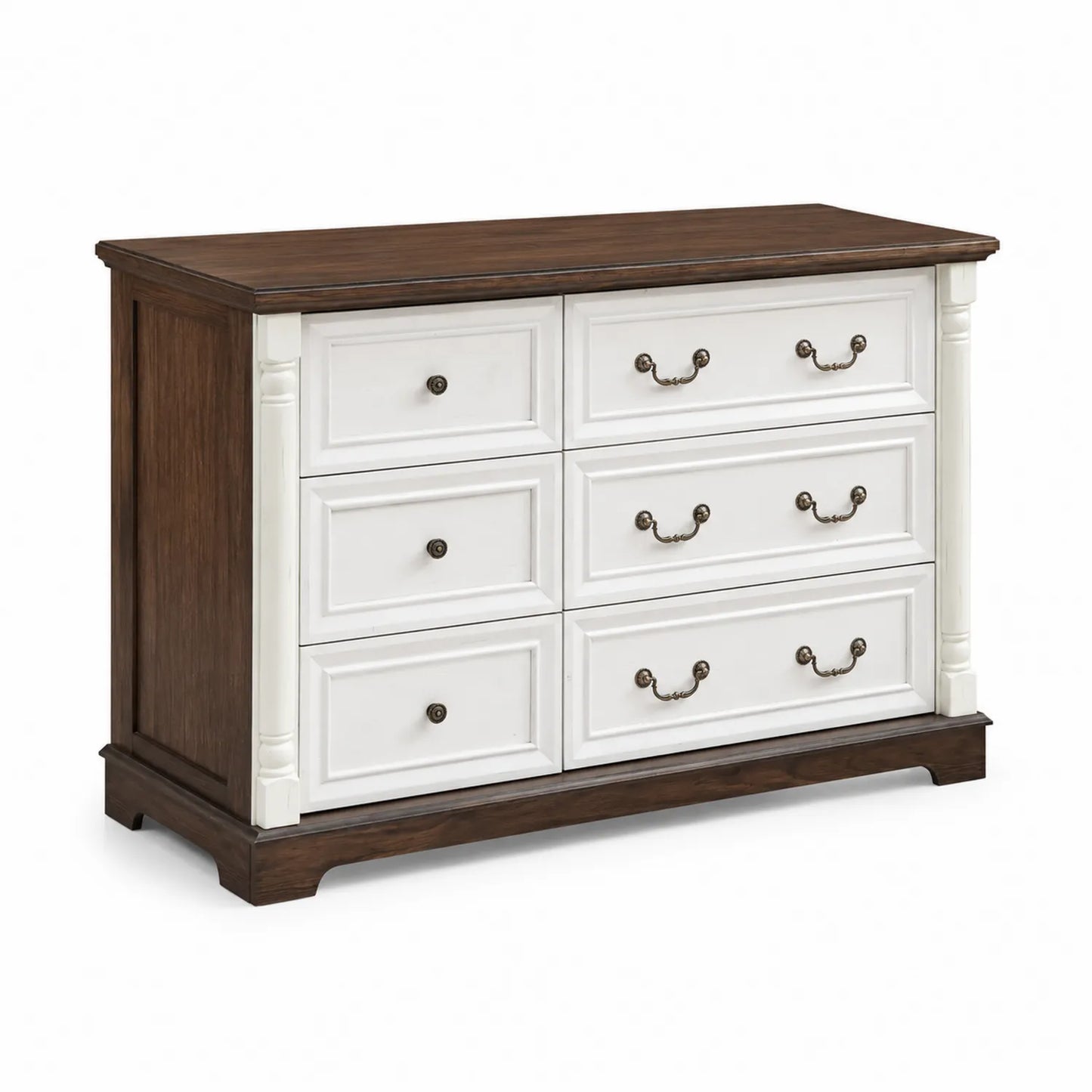 Cómoda de Madera de Pino con 6 Cajones Blanco y Marrón