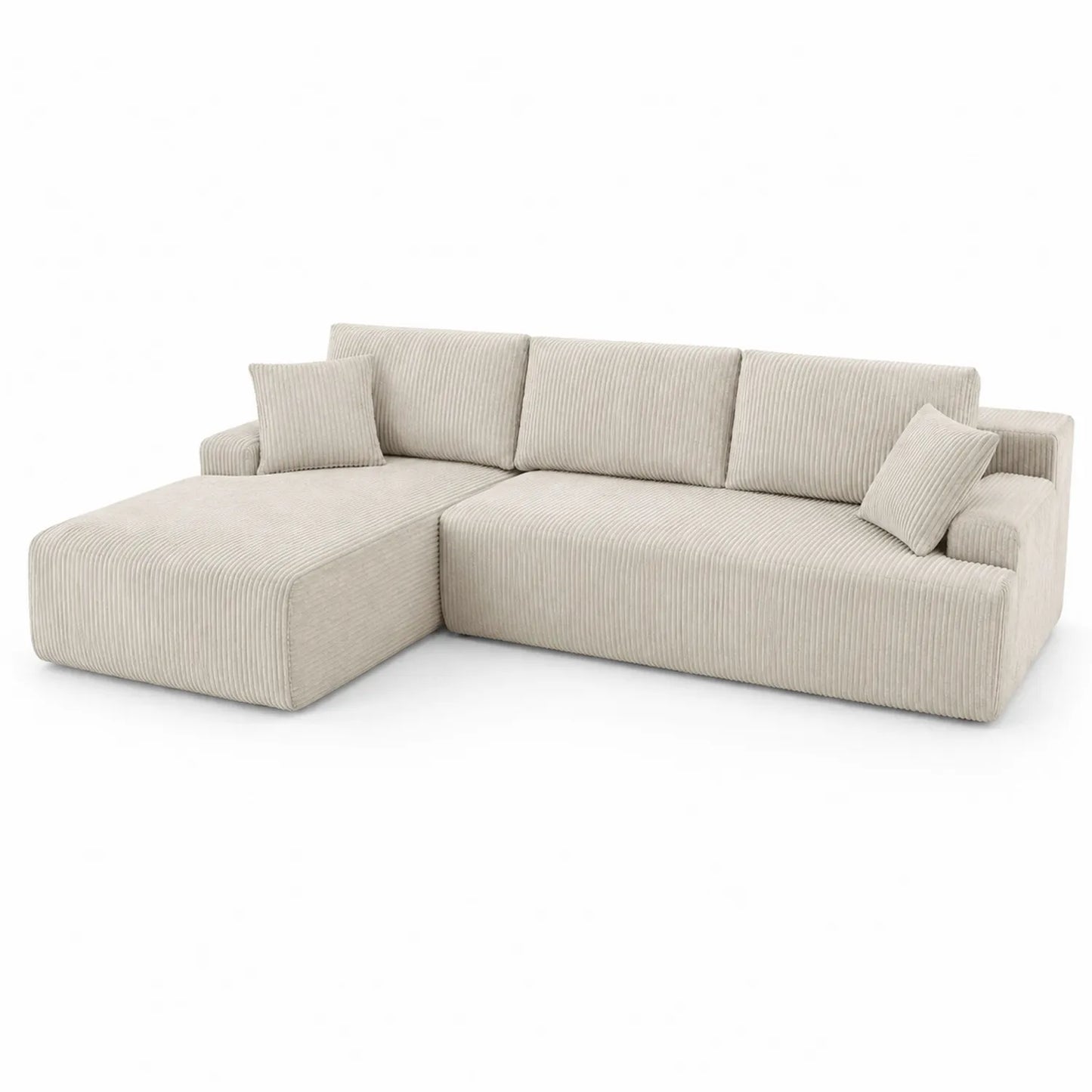Sofá Seccional de Esquina en Forma de L con Tapicería de Pana Beige