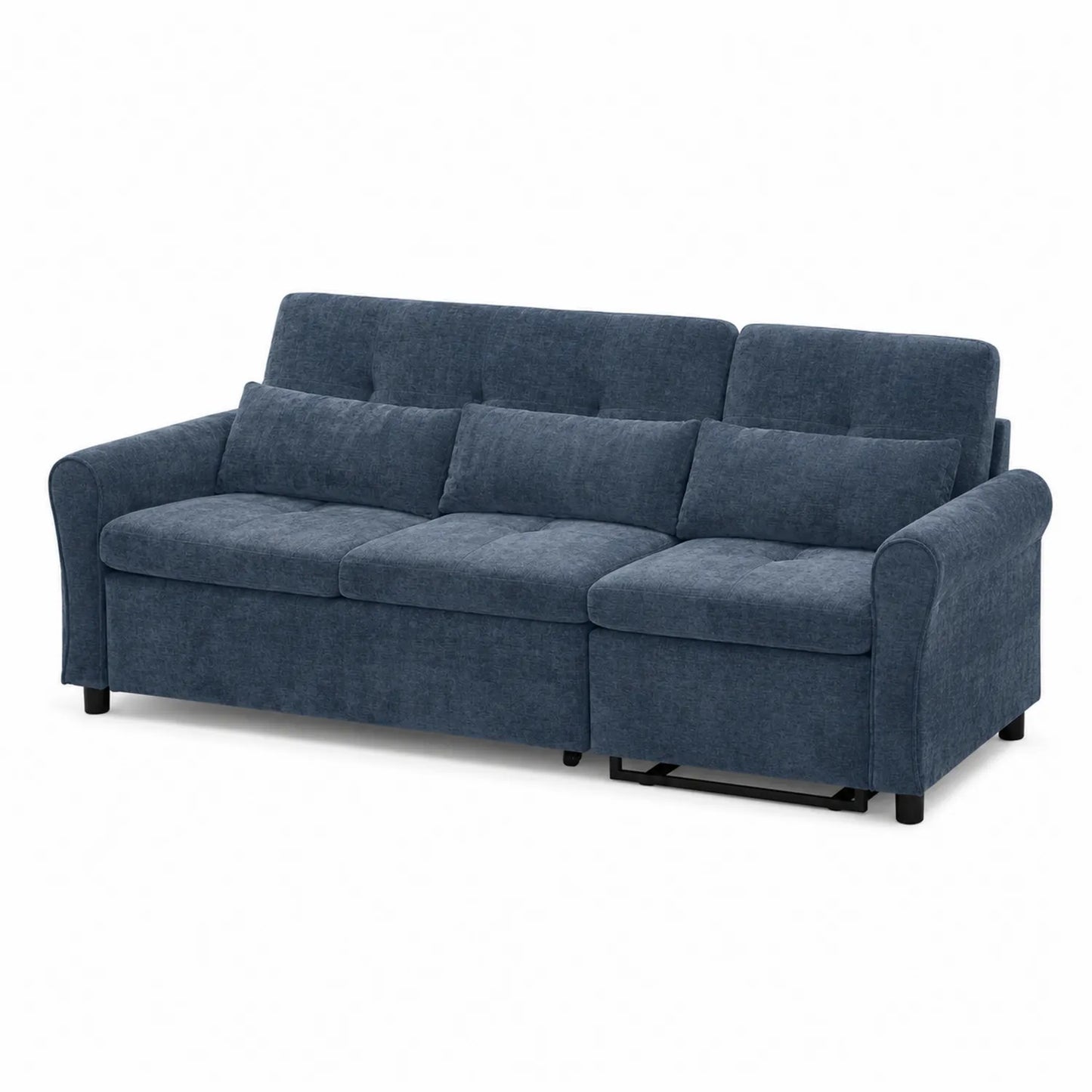 Sofá rinconero de tela azul con chaise longue