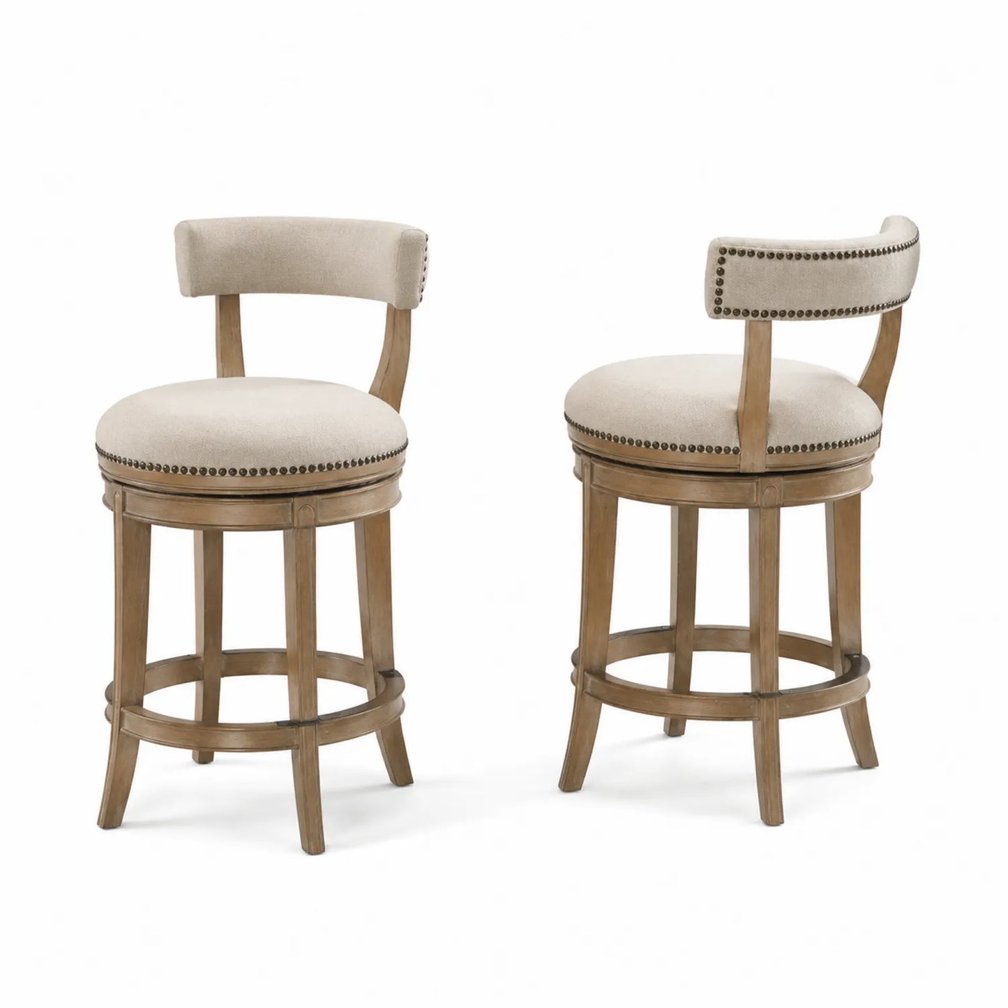Juego de 2 taburetes de bar con respaldo de tela y madera
