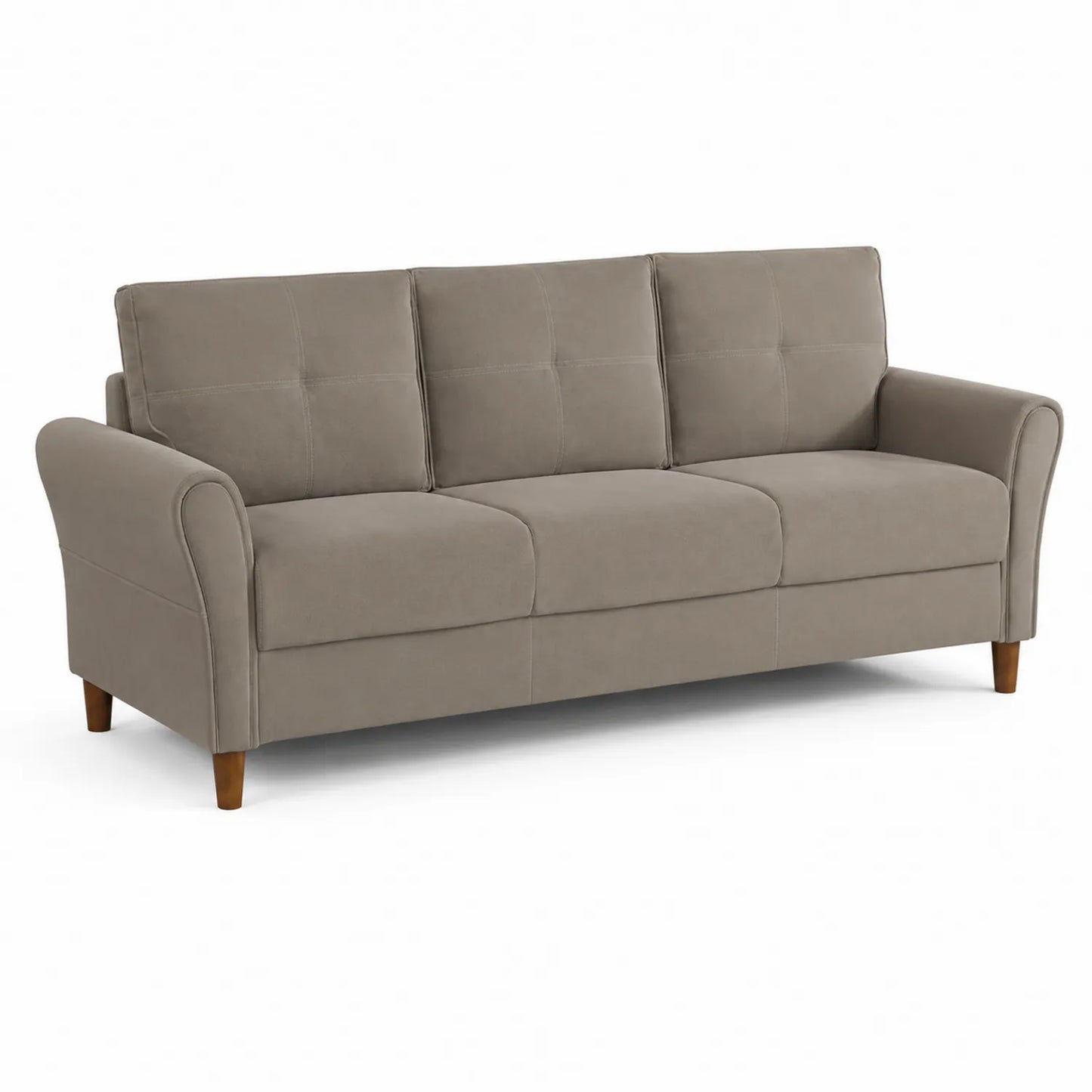 Sofá de Tela Beige 3 Plazas con Patas de Madera