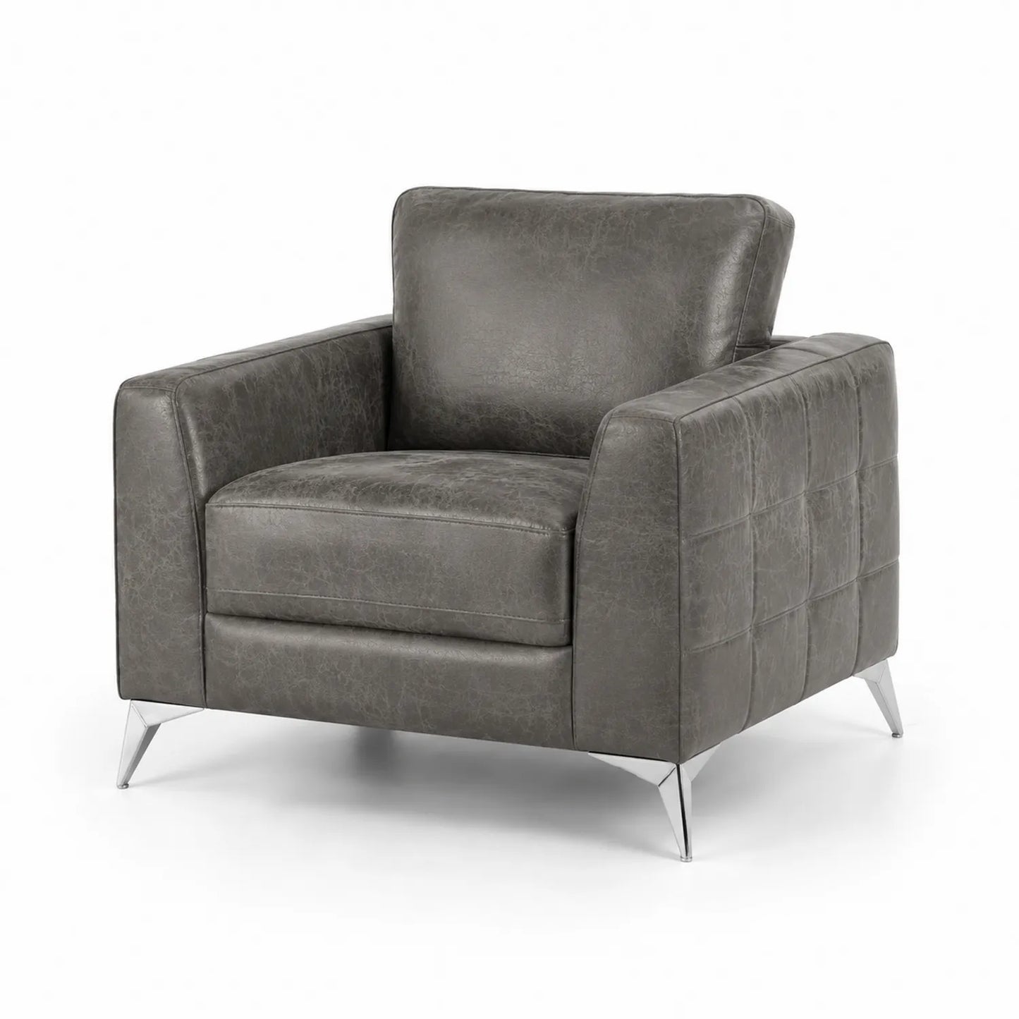 Sillón de Cuero Sintético Gris con Patas de Metal