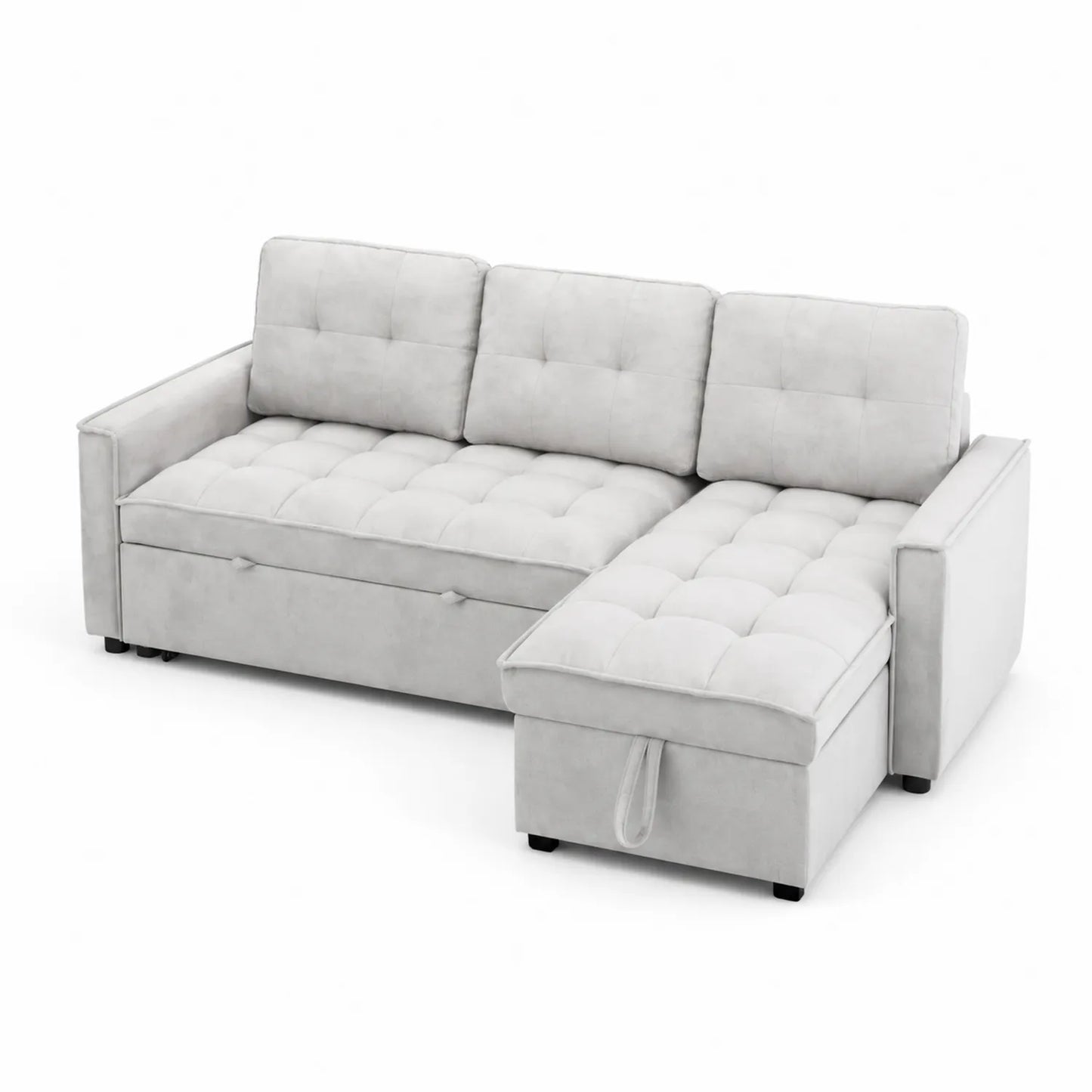 Sofá Chaise Longue de Esquina Convertible 230x150x85 cm Tela Beige