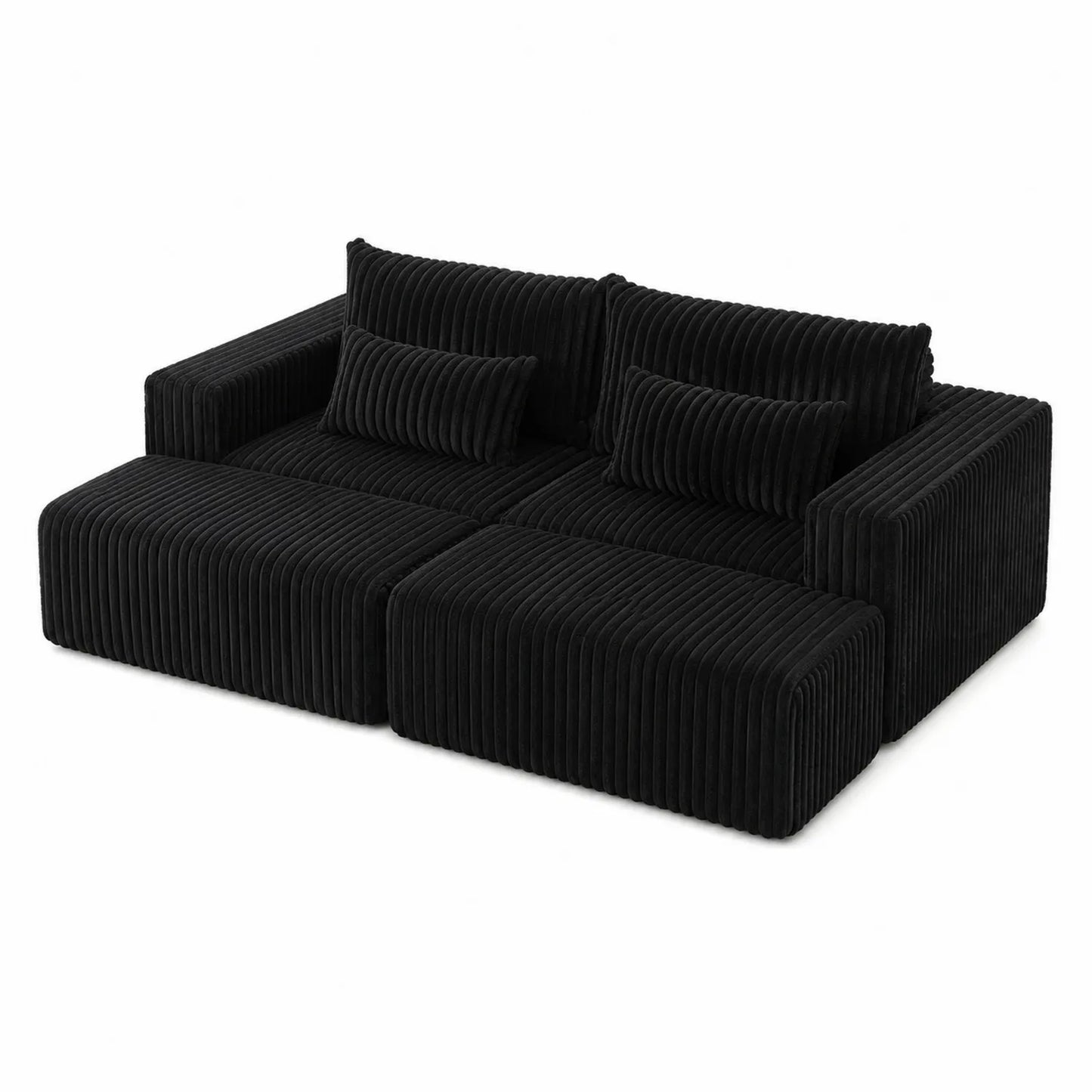 Sofá modular de pana negra con cojines, 200x140x85 cm