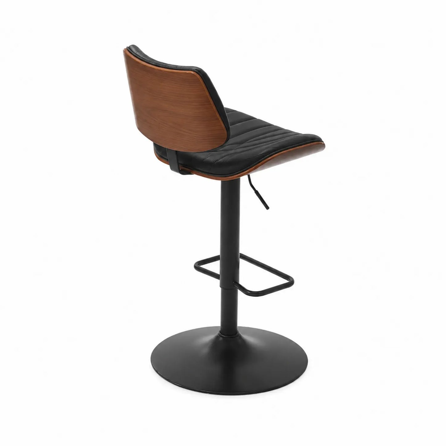 Taburete de bar ajustable de madera y piel sintética con base de metal