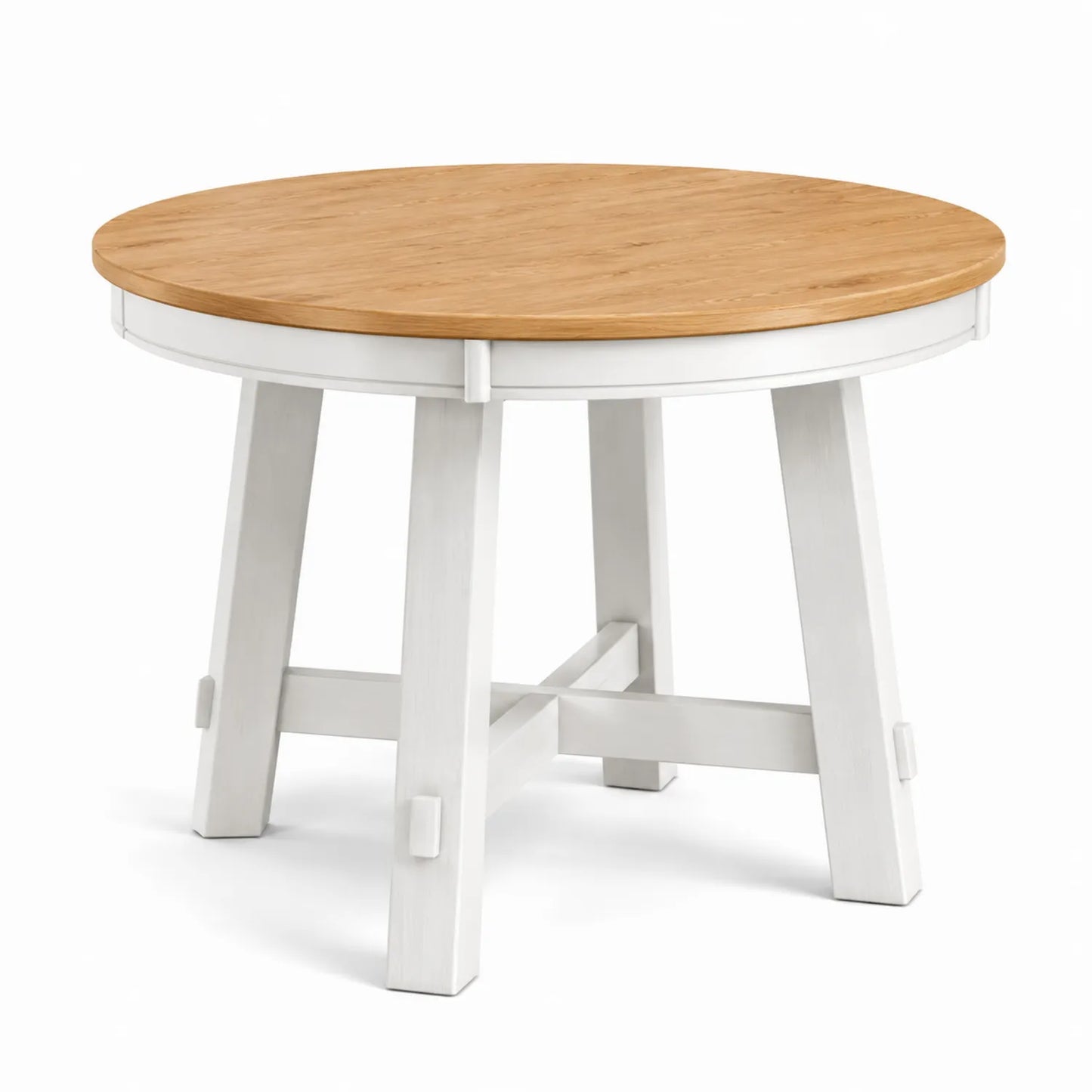 Mesa redonda de madera maciza y MDF blanco