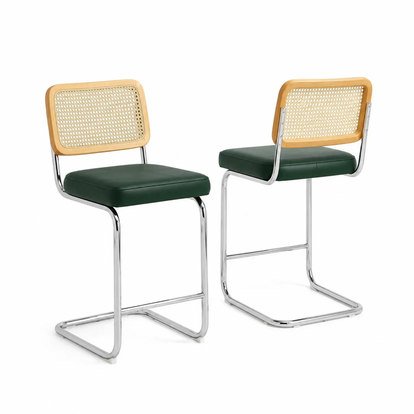 Juego de Taburetes de Cuero Sintético y Rattán Verde