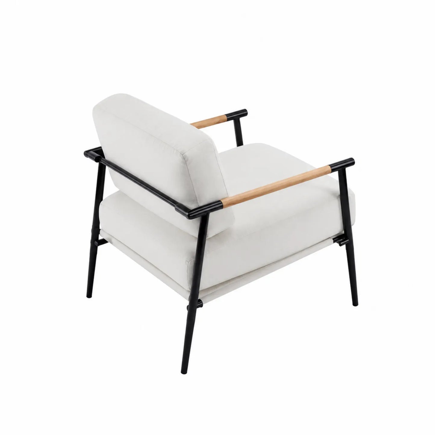 Silla de poliéster con estructura metálica y reposabrazos de madera