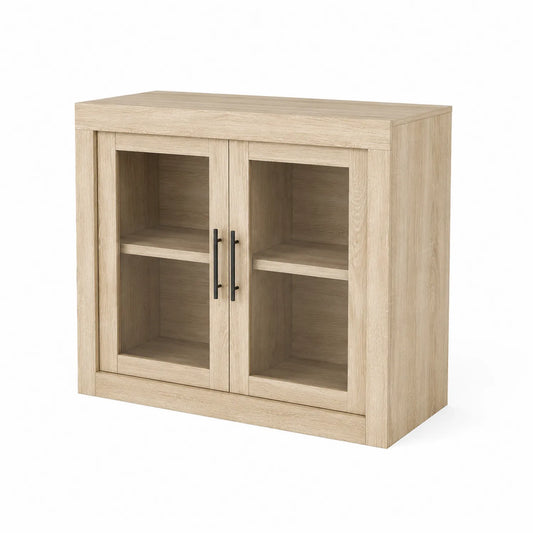 Aparador de Madera Aglomerada Roble Natural con Puertas de Cristal