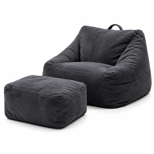 Sillón Puff de Tela con Reposapiés Color Antracita