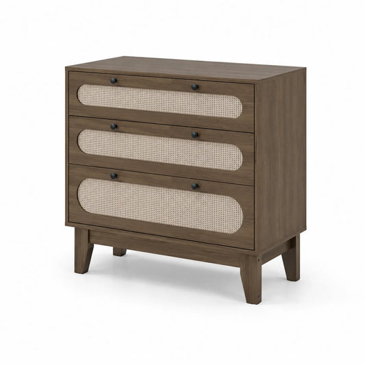 Cajonera de Madera con Rejilla de Ratán y 3 Cajones Marrón