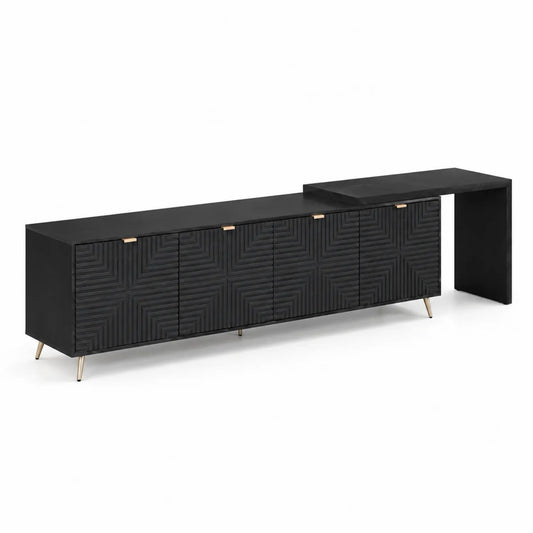 Mueble de TV de Madera y Metal con Patrones Geométricos Negro