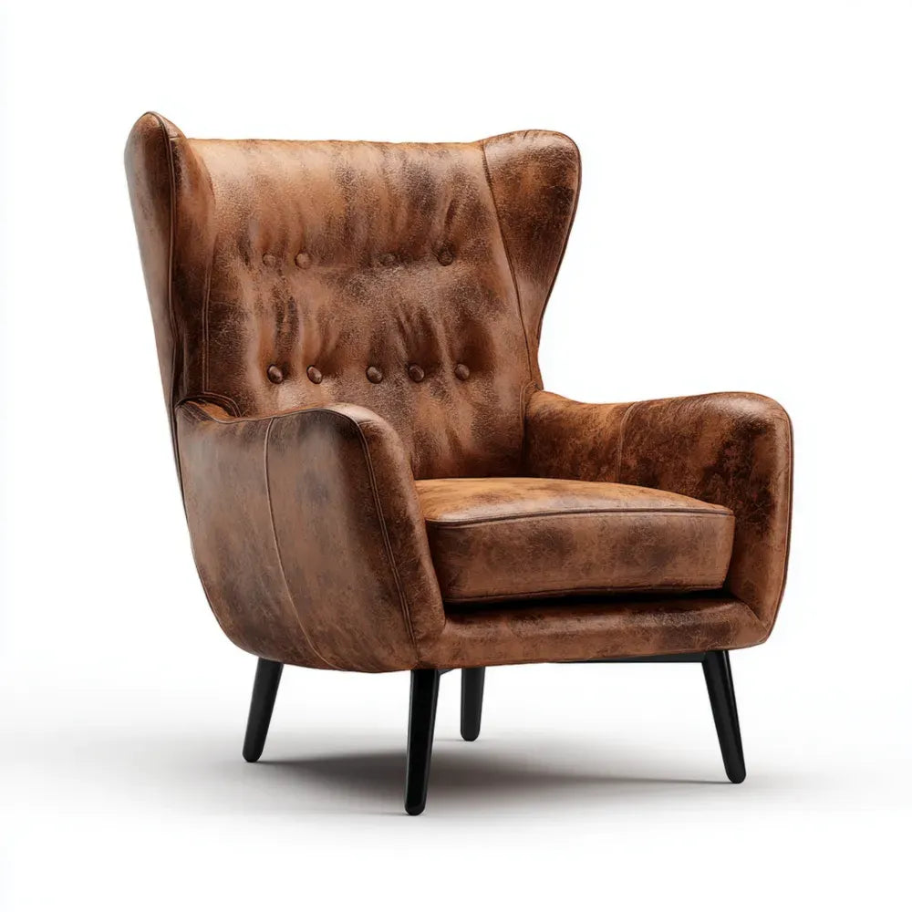 Vintage Style Leather Armchair Brown - Upholstered 80x85x100 cm