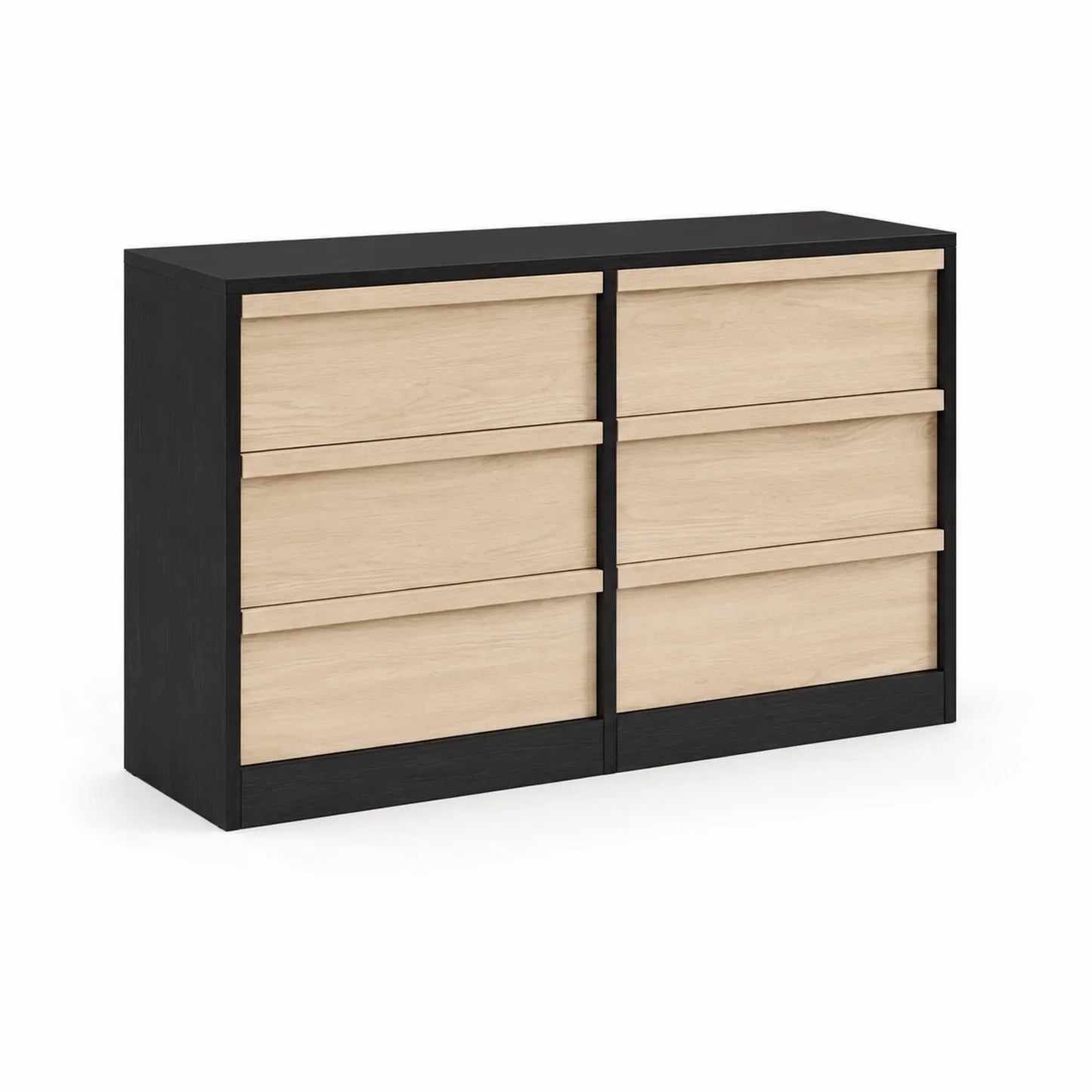 Cómoda de 6 Cajones de Madera Aglomerada Roble y Negro