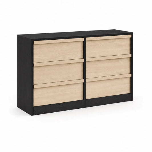 Cómoda de 6 Cajones de Madera Aglomerada Roble y Negro