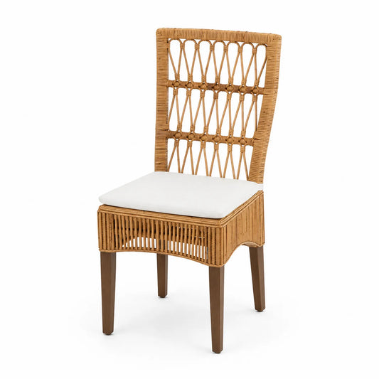 Silla de ratán y madera con cojín de algodón