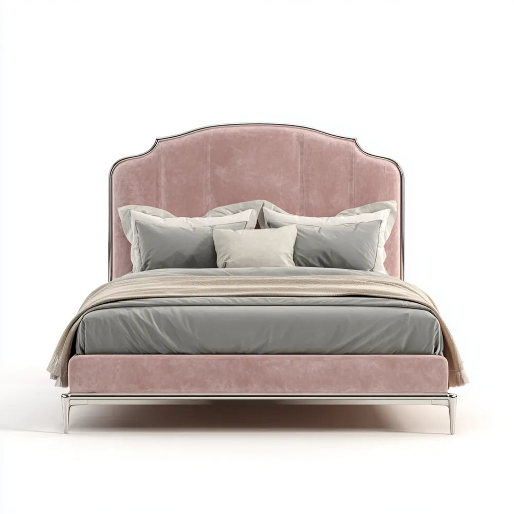 Double Bed Velvet Upholstery 200x160x120 cm - Pink - Modern Design