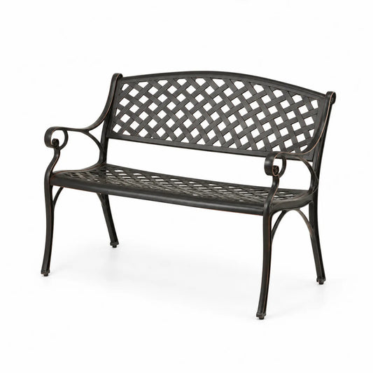 Banco de aluminio con diseño de enrejado, 120 cm, Negro