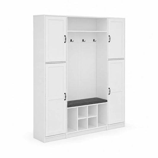 Perchero de MDF Blanco con Banco y Almacenamiento 200x180x35cm