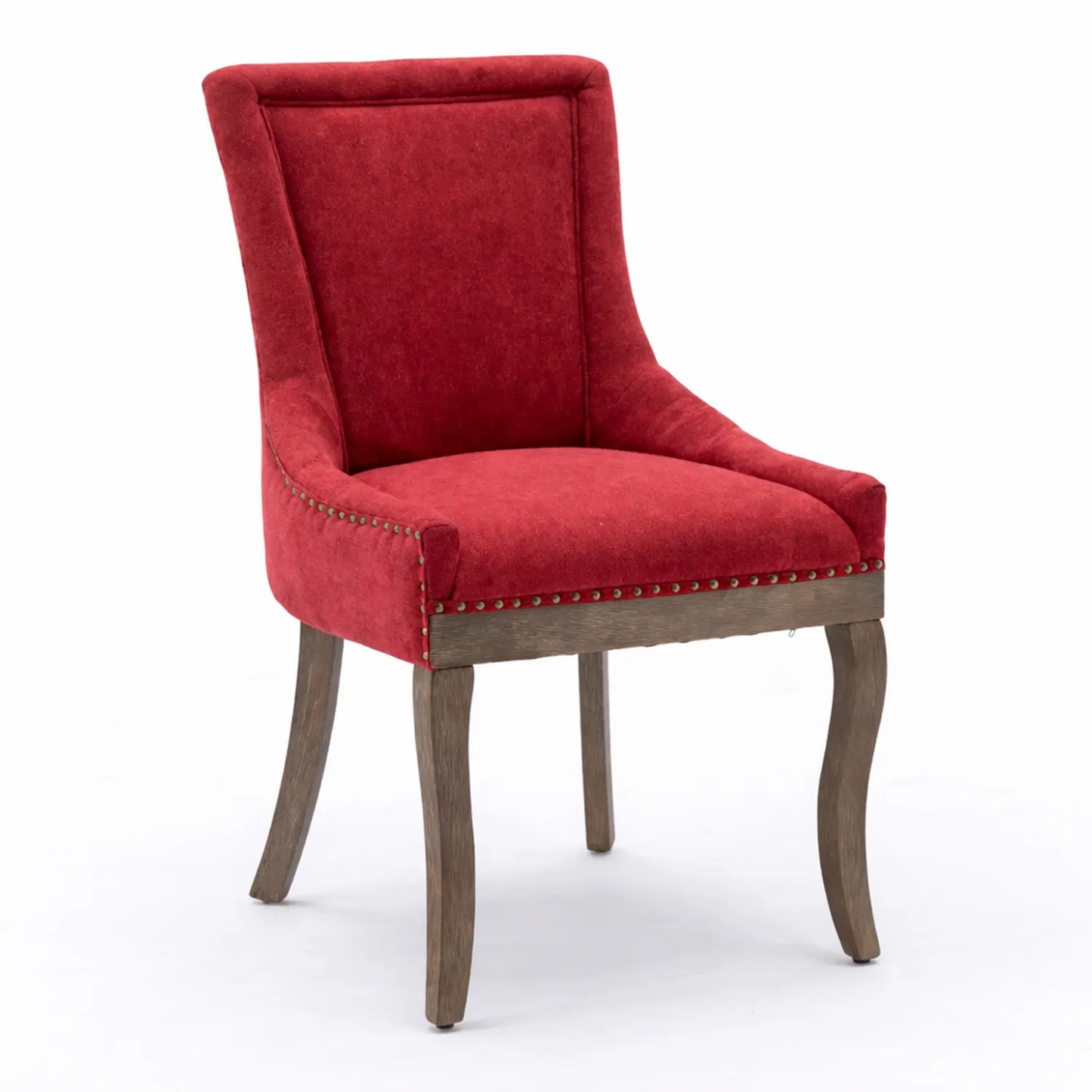 Silla de tela roja con patas de madera