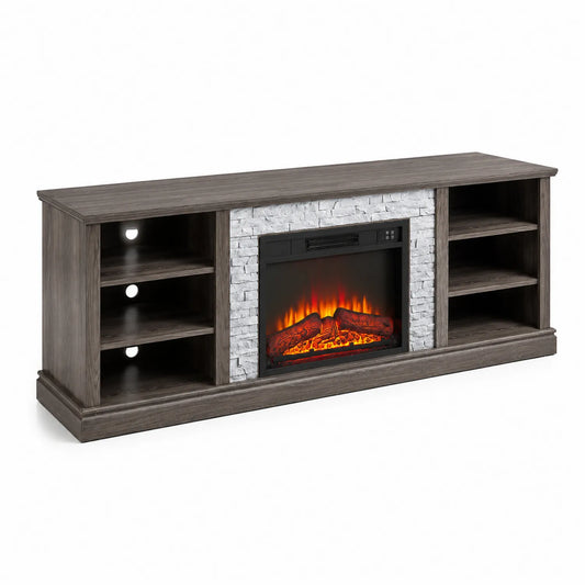 Mueble de TV con Chimenea Eléctrica Integrada de Madera Gris