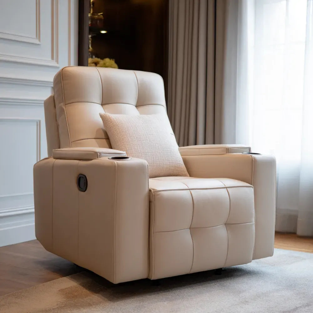 Recliner Leather Upholstery 95x90x100 cm – Beige – Modern Design