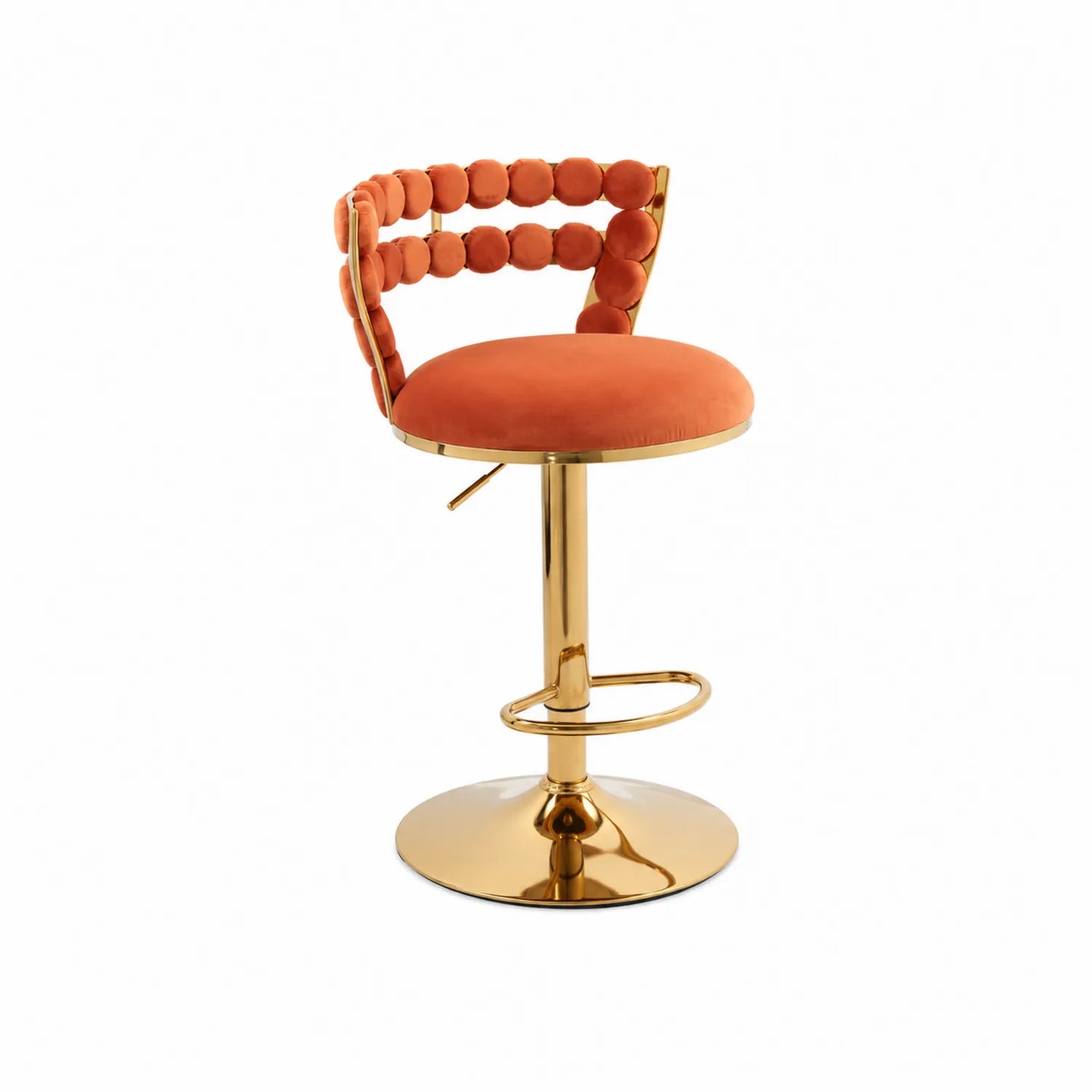 Taburete de Bar de Terciopelo Naranja con Base Dorada