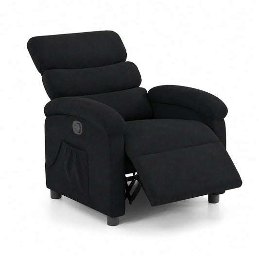 Sillón reclinable de poliéster negro con estructura de madera