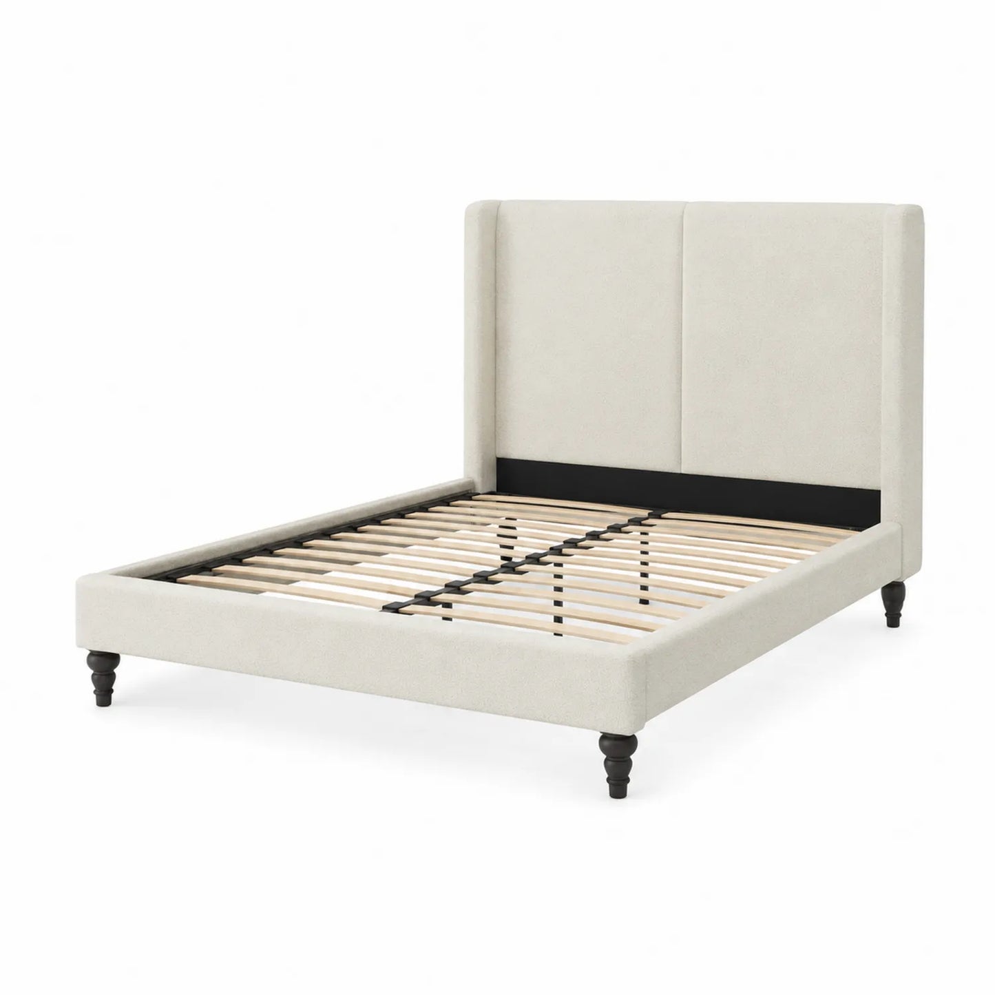 Cama de matrimonio tapizada de madera maciza en Beige