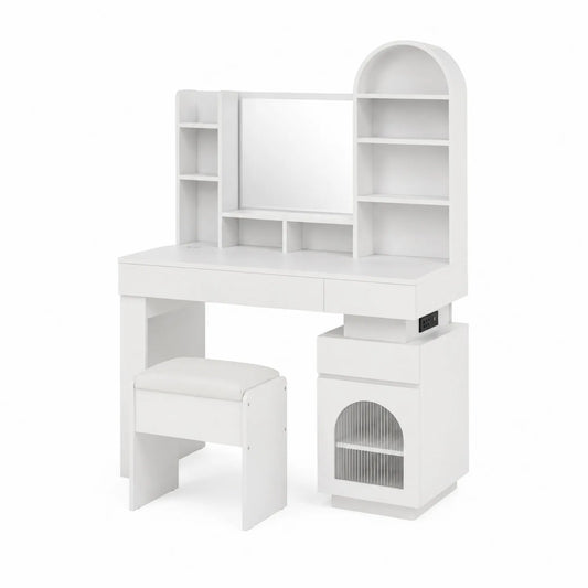 Tocador de MDF Blanco con Espejo y Taburete Incluido