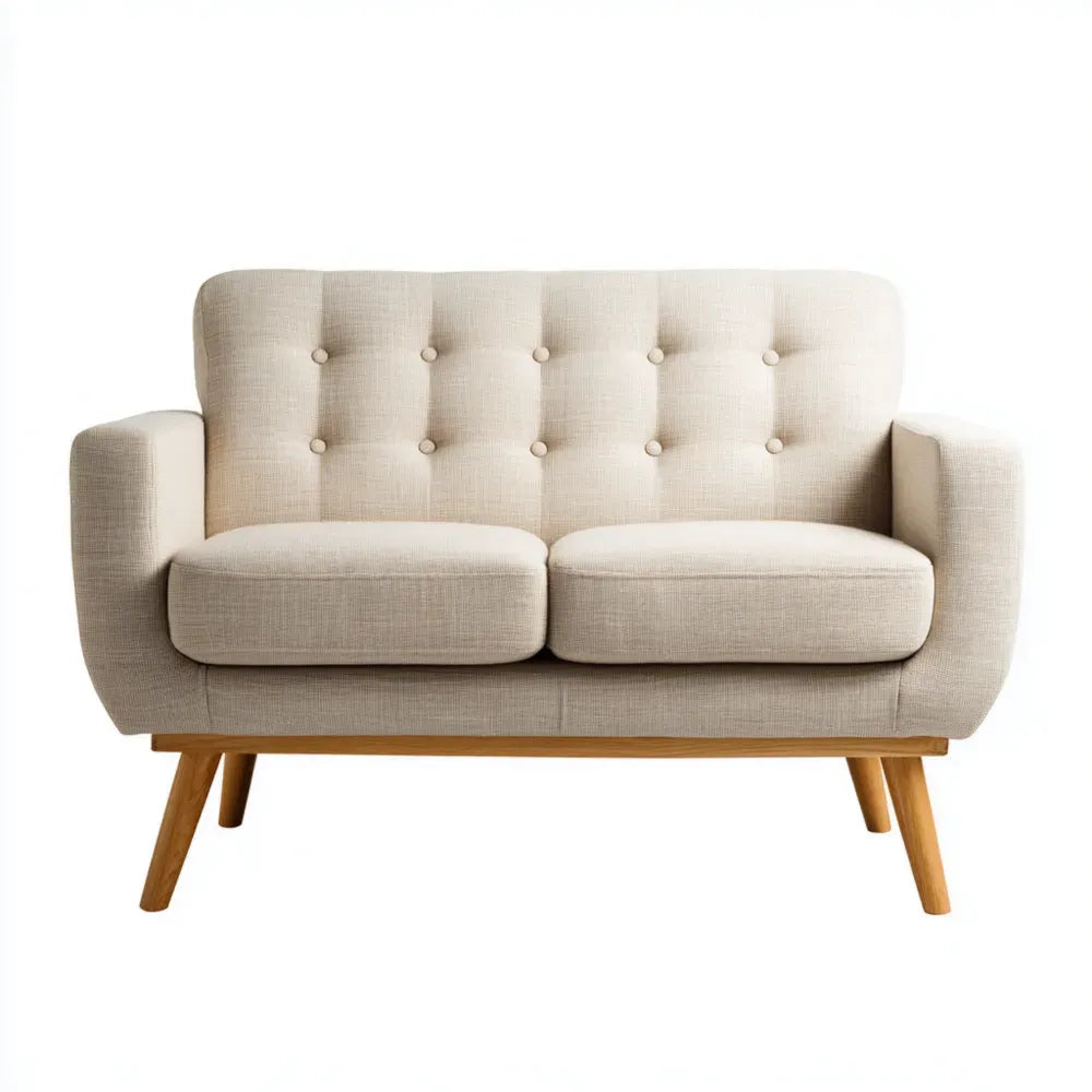 Loveseat Sofa Fabric Upholstered 140x80x85 cm - Beige - Mid-Century Modern