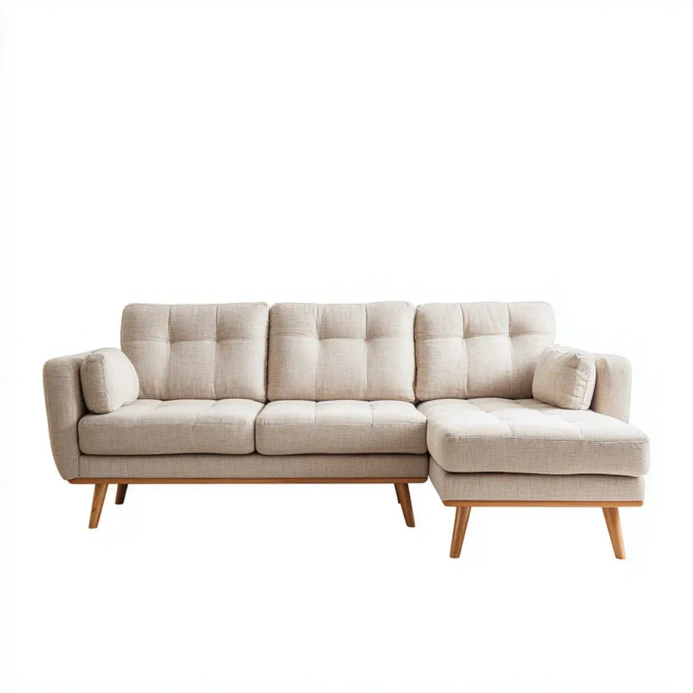 Sectional Sofa Set Fabric Upholstered 260x140x85 cm - Beige - Modern Style