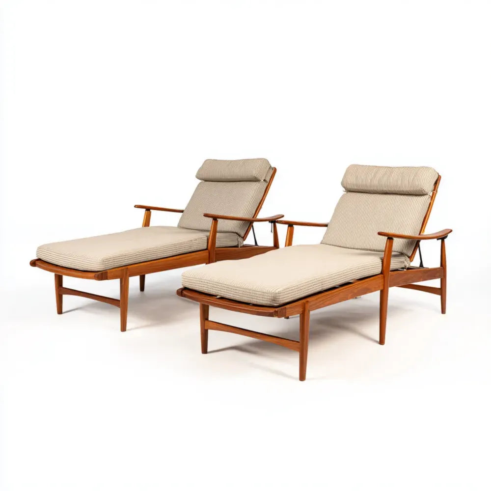 Patio Recliners Set Solid Wood Frame 190x60x95 cm - Beige Cushions - Modern Design