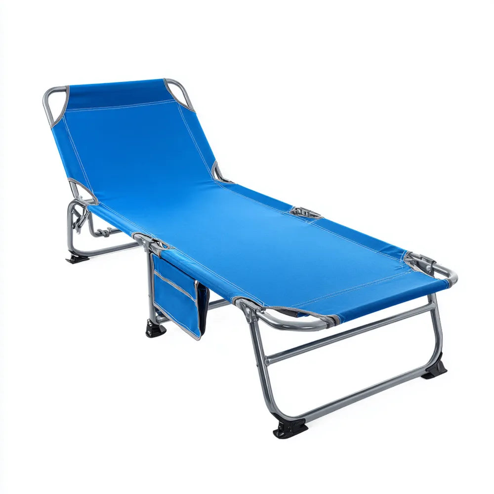 Outdoor Reclining Lounger Chair 190x60x36 cm Steel Frame Blue – Foldable Design