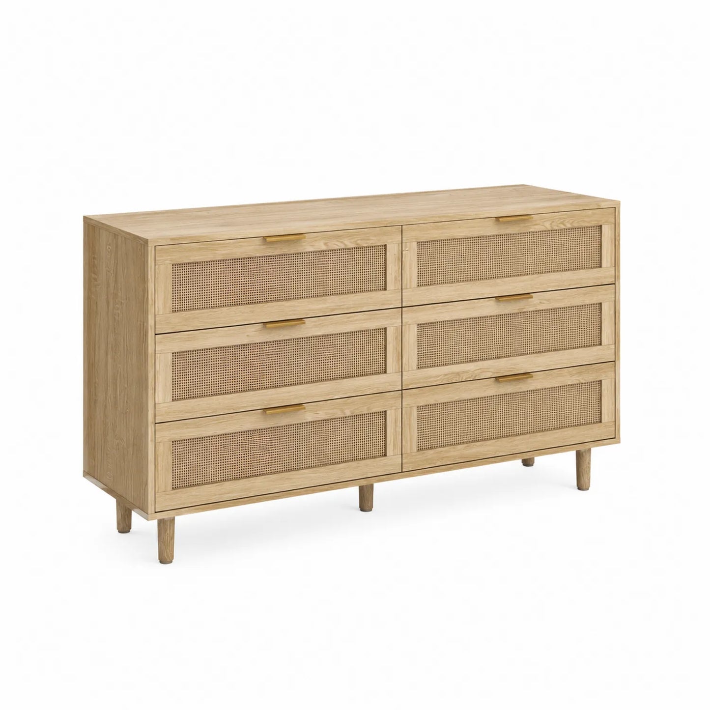 Cómoda de Madera y Ratán Natural 6 Cajones 120cm
