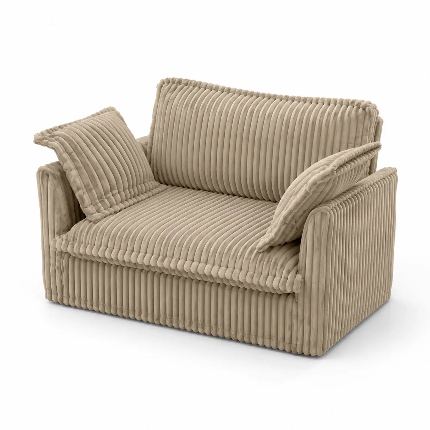 Sofá de dos plazas de terciopelo a rayas beige