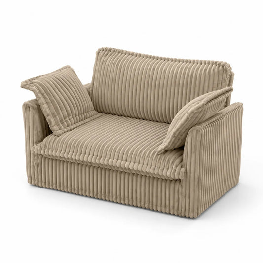 Sofá de dos plazas de terciopelo a rayas beige