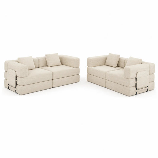 Conjunto de sofás modulares de tela beige