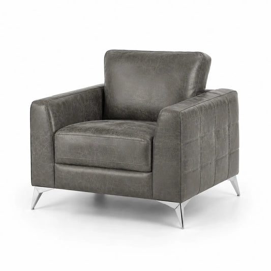 Sillón de Cuero Sintético Gris con Patas de Metal