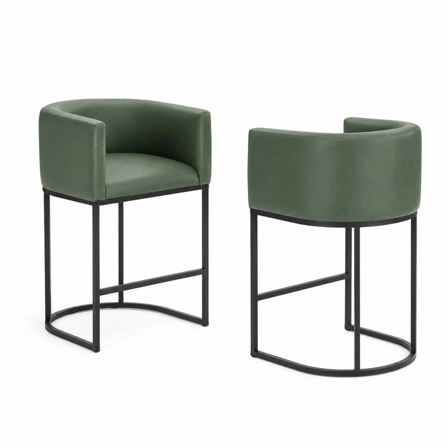 Conjunto de taburetes de bar de cuero PU verde y base de metal negro