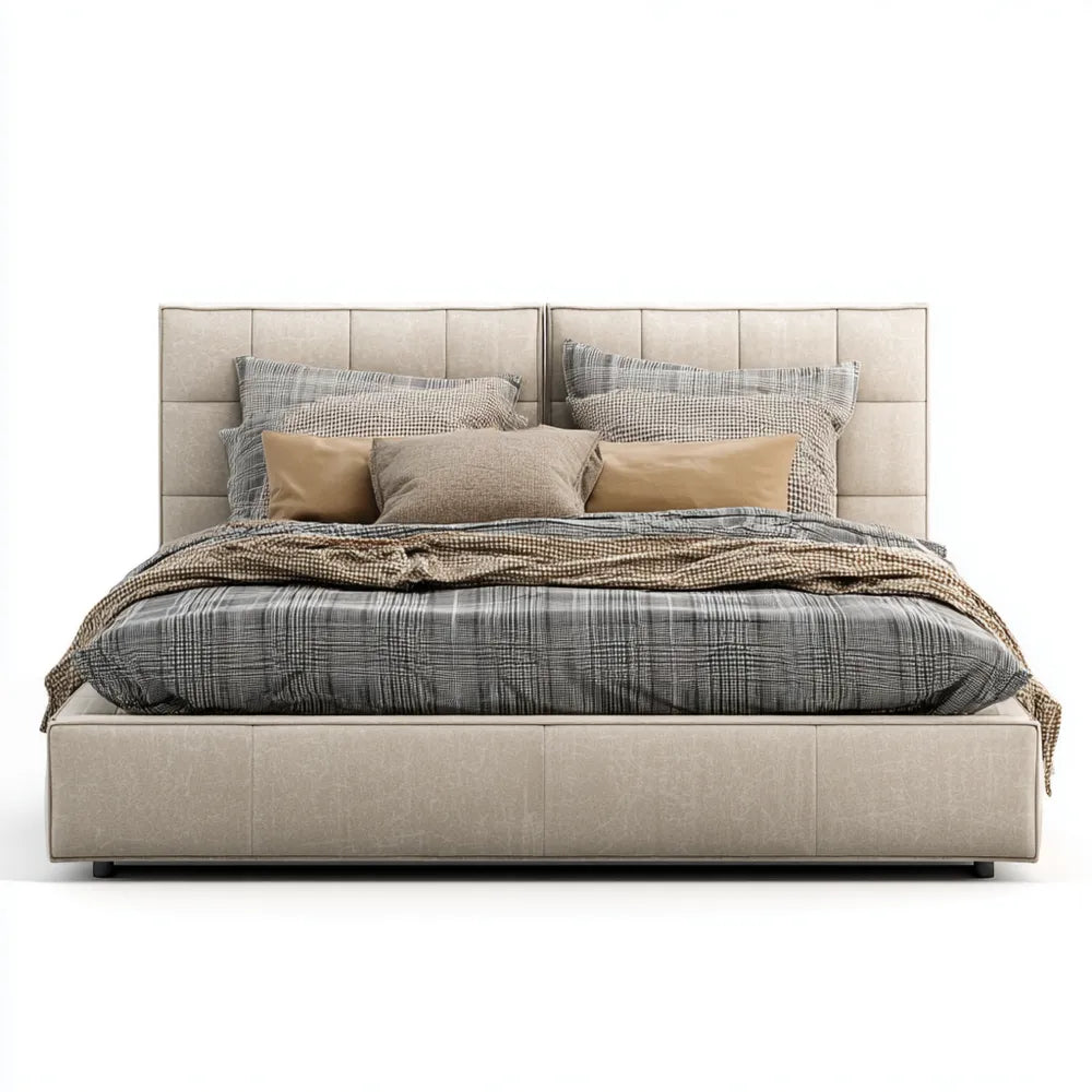 Double Bed Fabric Upholstery 200x160x100 cm - Beige - Contemporary Design