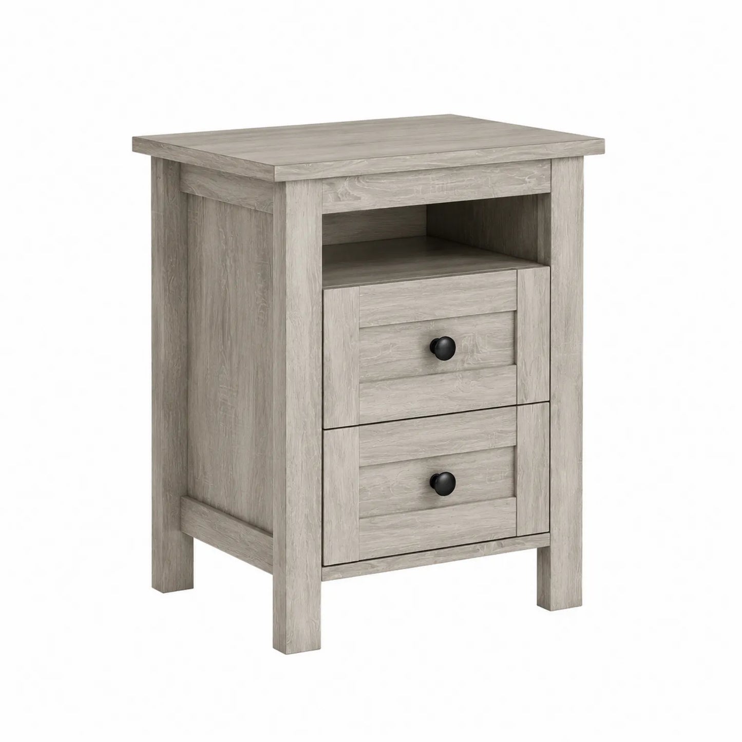 Mesita de noche de madera compuesta gris con 2 cajones