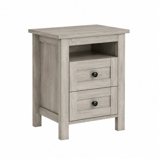 Mesita de noche de madera compuesta gris con 2 cajones