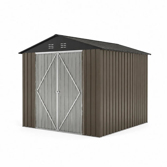 Caseta de Acero Galvanizado Marrón y Gris 240x180x190 cm para Exterior