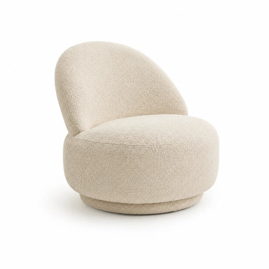Silla redonda de bouclé beige con base giratoria