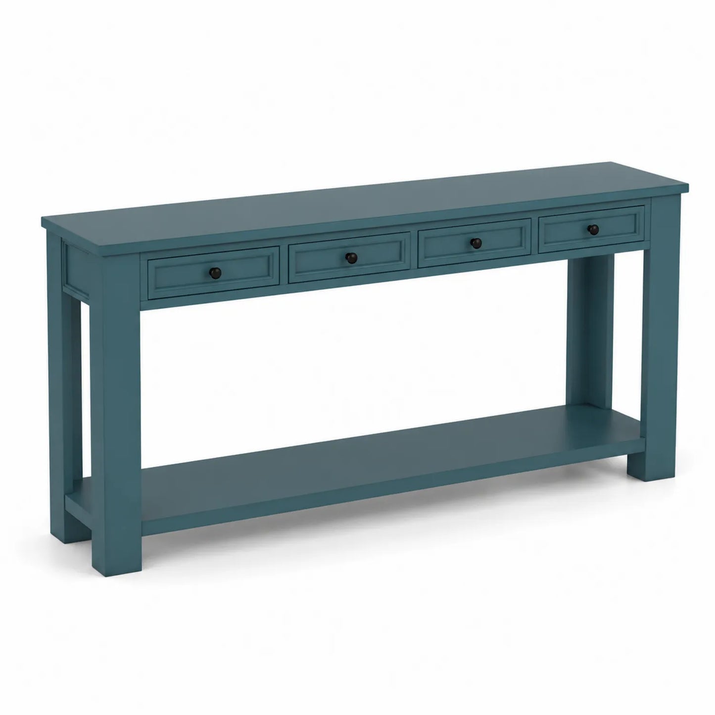 Mesa Consola de Madera de Pino con Cajones y Estante Azul