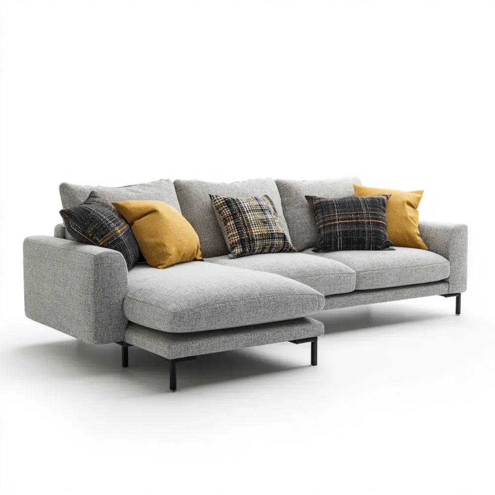 Sectional Sofa Upholstered Fabric 250x90x85 cm - Light Grey - Contemporary Style