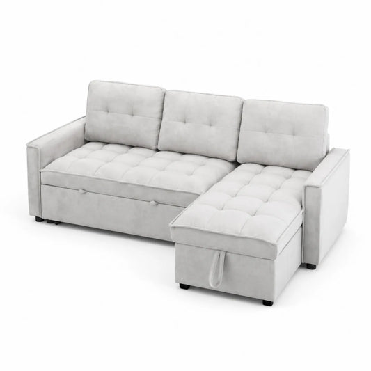 Sofá Chaise Longue de Esquina Convertible 230x150x85 cm Tela Beige