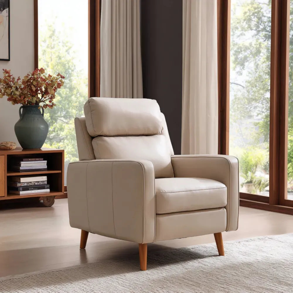 Leather Armchair Comfortable Upholstery 85x90x100 cm – Beige – Modern Style